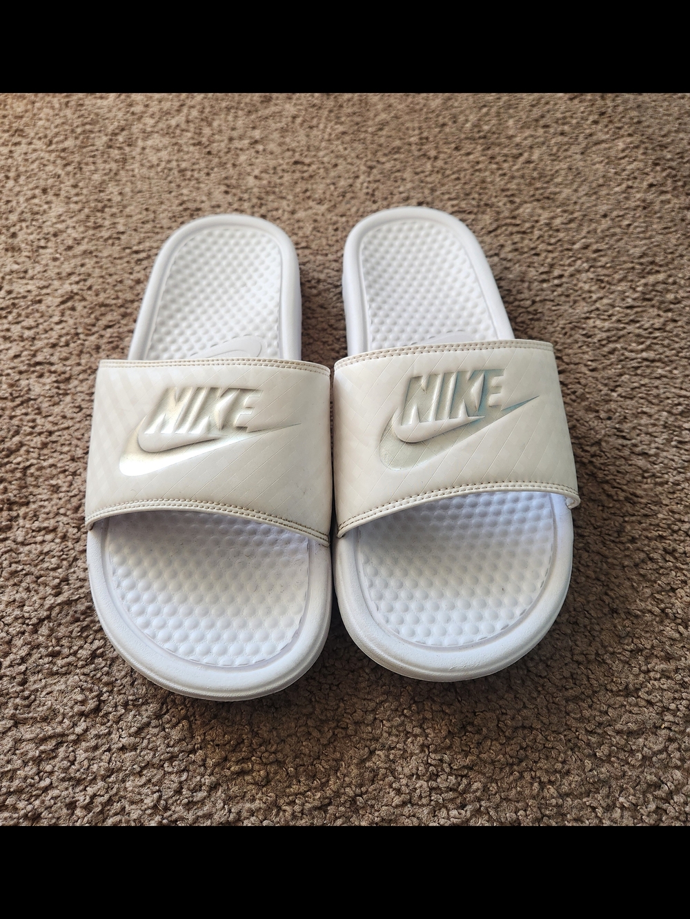 Nike White Slide Sandals with Raised Logo - Picture 3 of 3